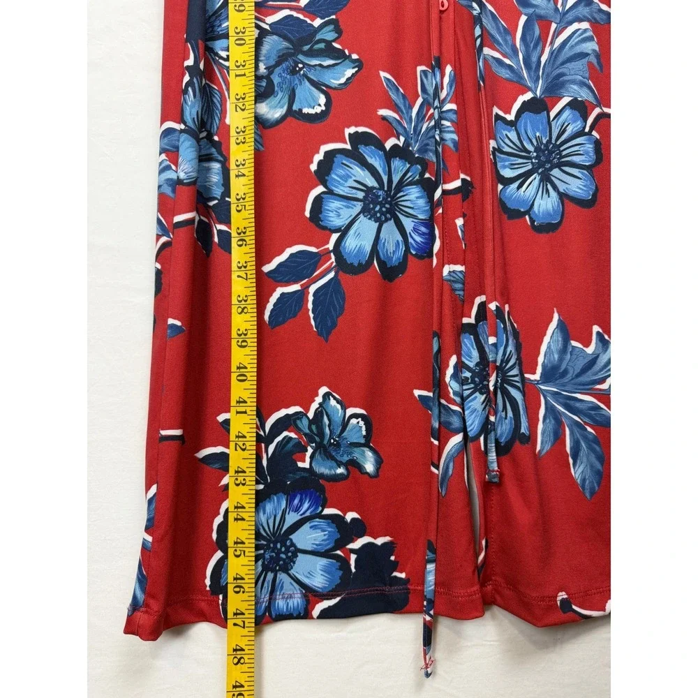 Zara Red Blue Floral Long‎ Sleeve Button Front Midi Dress Small Colorful Boho